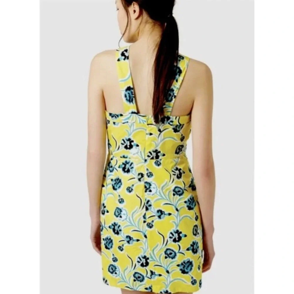 Topshop Mini Dress Size 6 Yellow NEW Floral Halter Cross Front Sundress Mod 60s